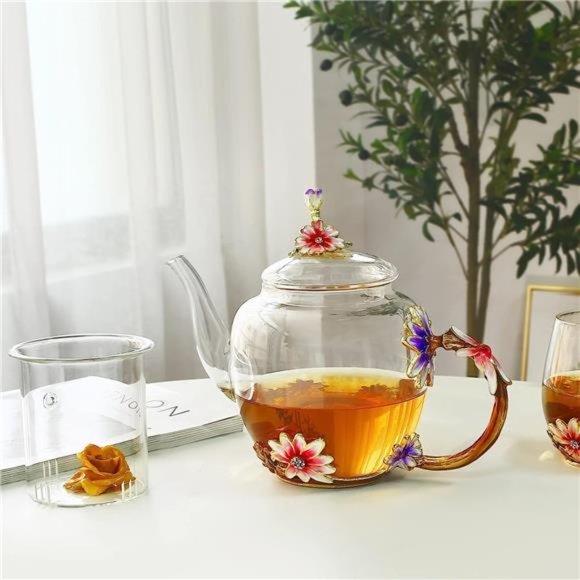Enamel Glass Flower Teapot With Removable Loose Tea Leaf Infuser Tea Maker,Gifts - Picture 5 of 7